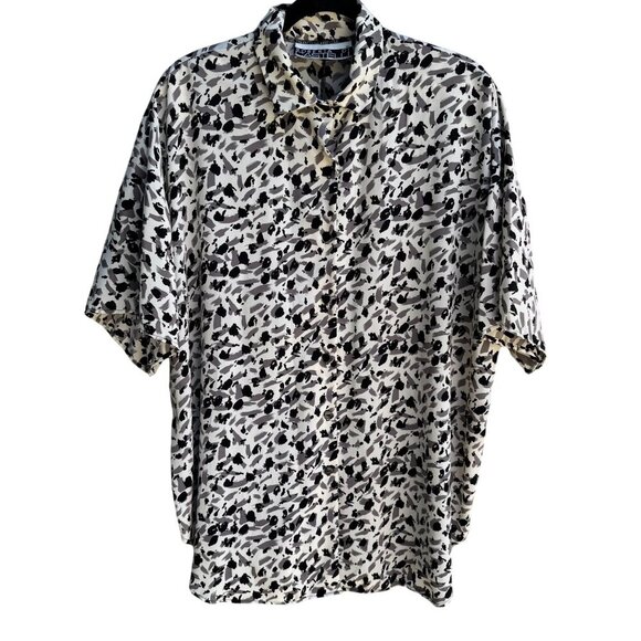 Roberta Di Castelli Vintage Womens Button-Up Black Gray Abstract Print Blouse 3X - Picture 1 of 8